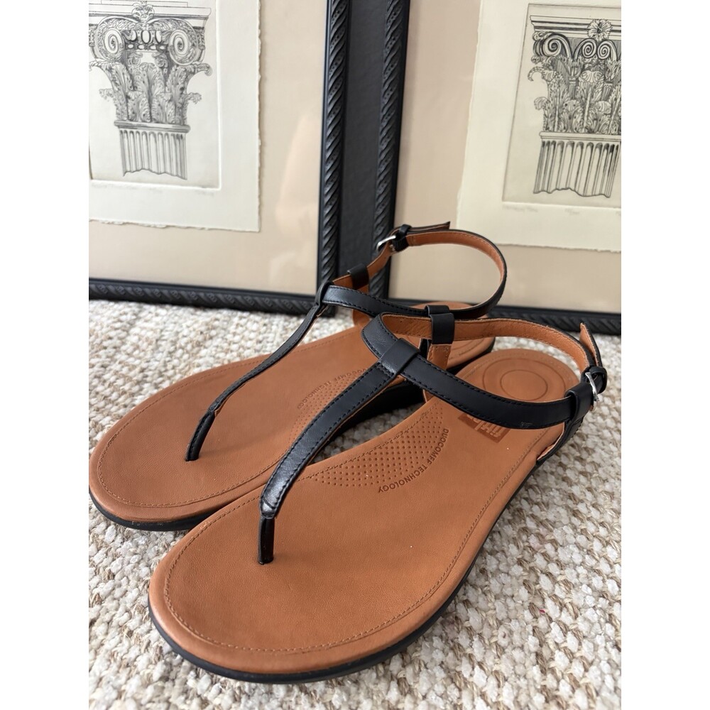 FitFlop Women's Tia toe-thong back strap sandals in Black leather Size 8 SUPPORT